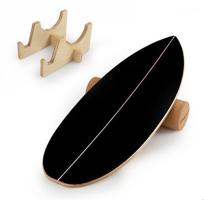 COSTWAY Planche D'Équilibre 90x40cm - Bois Naturel, Feutre Gris, Charge 220kg, Yoga, Physiothérapie, Enfant Adulte