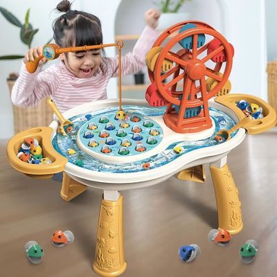 Jerryvon – Jeu De Pêche Magnétique 2 En 1 Avec 4 Cannes Et 26 Poissons – Double Pont Lumineux Et Musical – Dès 2 Ans