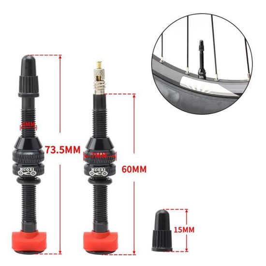 Tixiyu Tige de valve Presta sans chambre à air en alliage d'aluminium léger 60 mm 2 pièces pour vélo de montagne (noir Tixiyu Tige de valve Presta sans chambre à air en alliage d'aluminium léger 60 mm 2 pièces pour vélo de montagne (noir