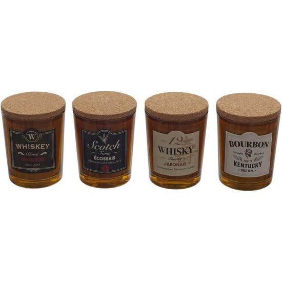 Ho Sho 40-2H-026 Bougies parfumées Oenologie Whisky Coffret de 4 assorties Pots bouteille en verre avec couvercle en liège Caisse