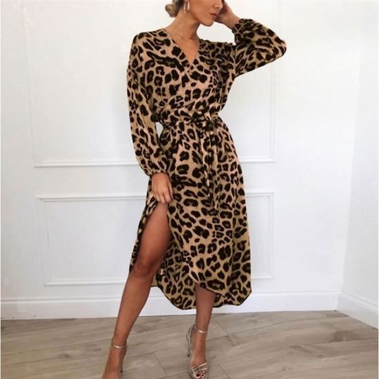Robe Zapa Modèle Raquel – Taille UE 42 – Imprimé Léopard, Manches Longues, Boutons – Neuf Sans étiquettes