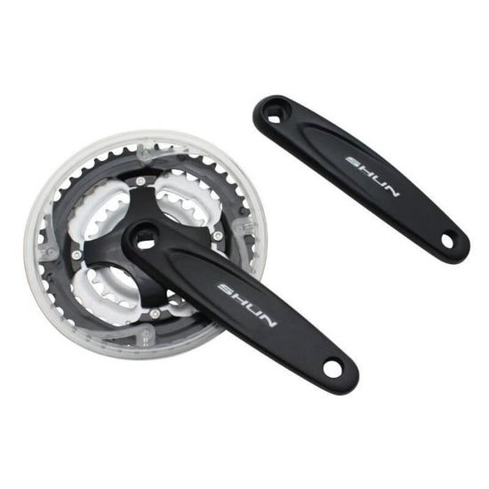 Pedalier Vtt P2r 7-8v. Acier Noir 170mm 48-38-28 Avec Pare Chaine Boitier 122mm