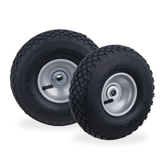 Lot De 2 Roues Pour Diable/chariot 3.00-4 - Jante Acier, Charge Max 136 Kg, Avec 3 Adaptateurs Par Roue, Pneu Gonflable