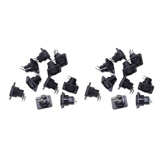 20Pcs Connecteur De Prise De Carte PCB Châssis Noir XLR 3 Broches