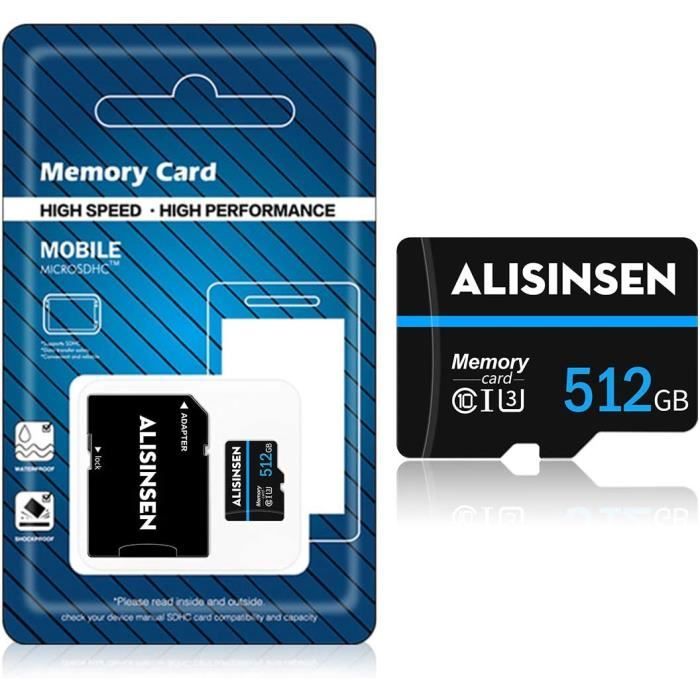 Carte Micro SD 512Go Carte mémoire Micro SD 512GoCarte TF avec Adaptateur  pour Appareil Photo (Classe 10 Haute Vitesse)Carte [408]