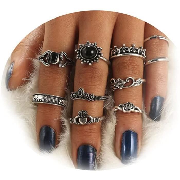 Lot de 10 bagues pour femme en argent avec pierres noires fleur d amour empilable vintage bague pour femme et fille Achat Vente maillon de bracelet MAILLON DE BRACELET Lot