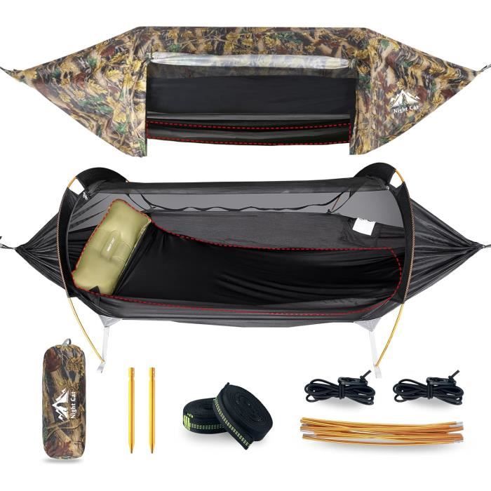 Hamac De Camping - Avec Tente Moustiquaire Et Imperméable - Noir Hamac Exterieur Avec Sac Integre Pour Sac A Dos 29x14m 90971112