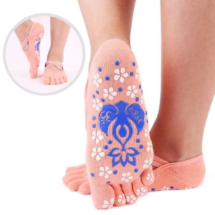 Femmes respirant danse élastique anti-transpiration avec Bandage Pilates Ballet Gym Yoga chaussettes antidérapant exercice dos nu-