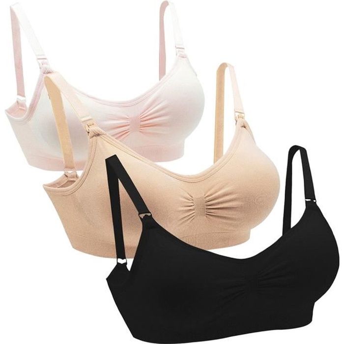 Soutien gorge sans armature allaitement,Noir+Ecru+Rose clair,L