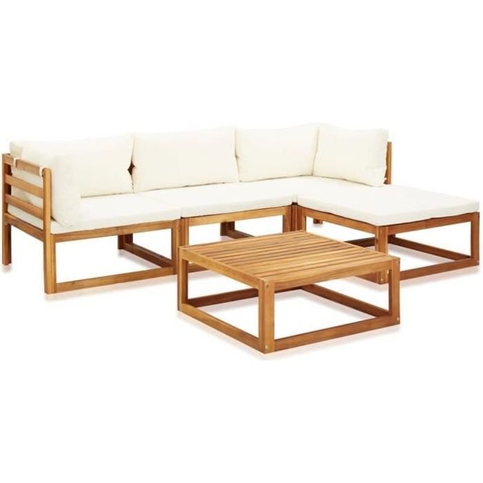 CESAR Mobilier de jardin 5 pcs avec coussins Bois d'acacia solide