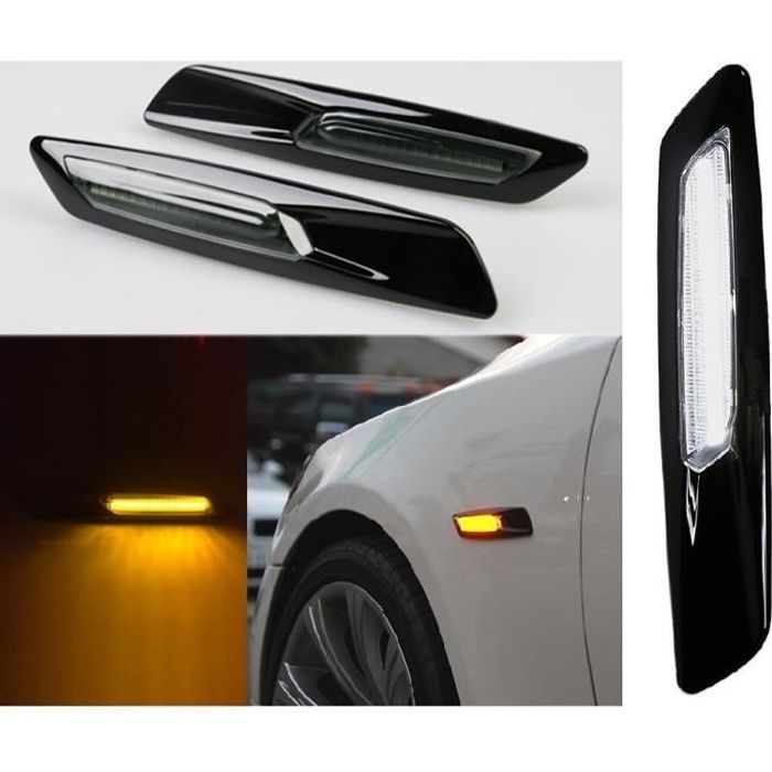 2 CLIGNOTANT REPETITEUR + DRL NOIR A LED LOOK F10 POUR BMW SERIE 1 3 5 E90 E92 E60 E81 E87