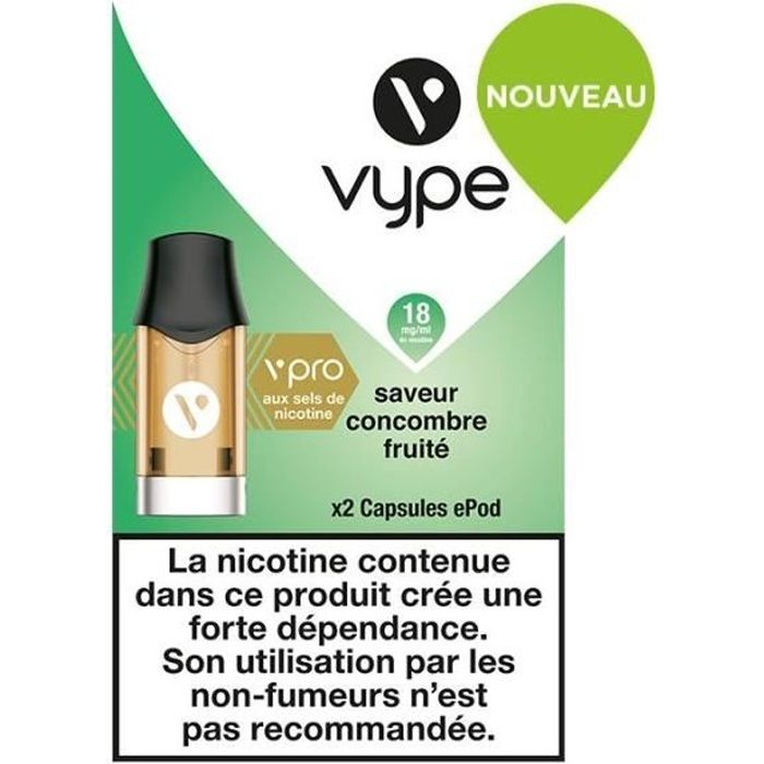 2 Capsules Vype ePod Saveur Concombre Fruité 18 mg