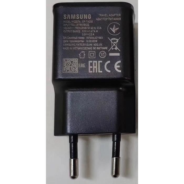 Chargeur rapide pour Samsung Galaxy S10 / S10 + Chargeur rapide AFC 2A, noir