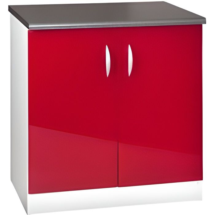 Meuble cuisine bas 80 cm 2 portes OXANE rouge