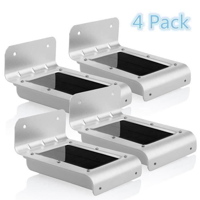 Solaire Mur Lumières, 4 Pack 16 LED d'extérieur Détecteur de détecteur de mouvement sans fil étanche lumière d'éclairage de sécurité