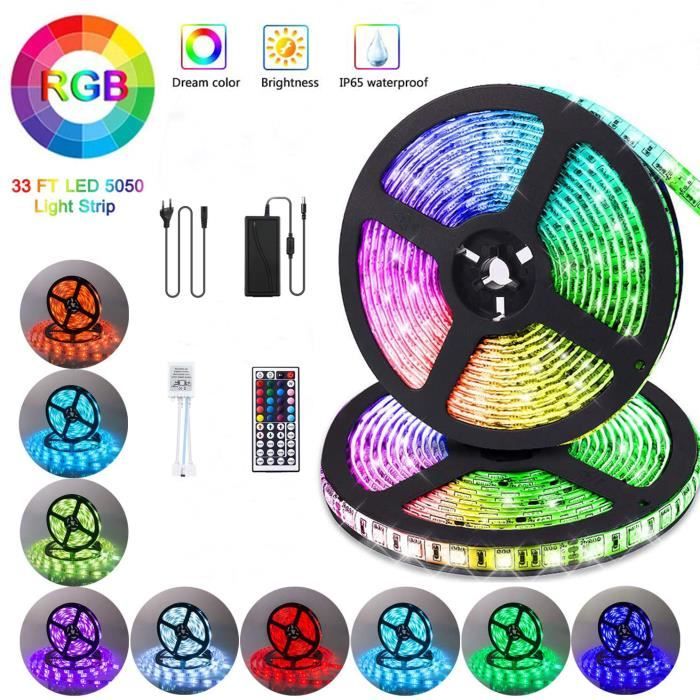 LED Ruban 10M Ruban LED 5050 RGB avec télécommande 44 touches 33FT Lumière d'Ambiance Décoration pour Exterieur,Chambre,Carnaval