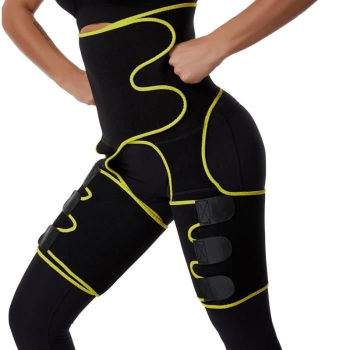 S/M Ceinture de taille haute Ceinture anti-transpiration Réglable Auto-échauffant Ceinture de ventre de corset de yoga femmes Jaune