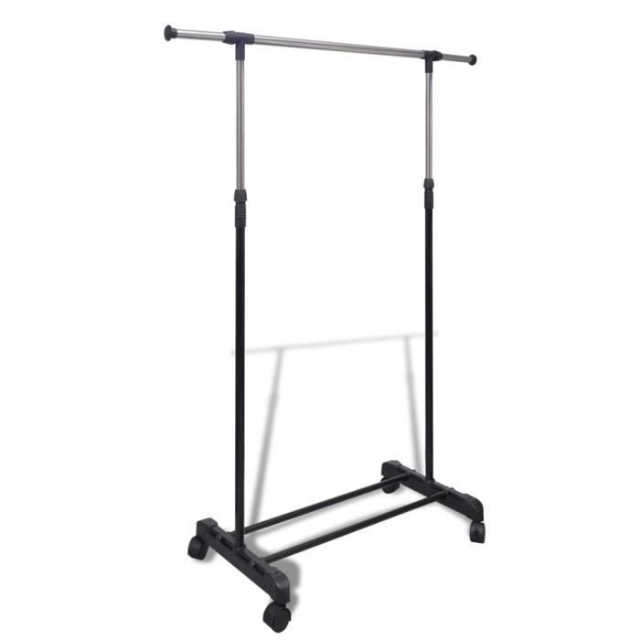Port-manteau réglable 4 roulettes 1 rail d'accrochage Armoire de Rangement Métal Pour Vêtement, Sac, Chaussures, Chapeaux