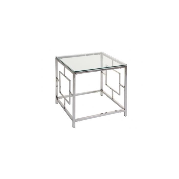 Table d'appoint plateau verre et acier CRISTAL