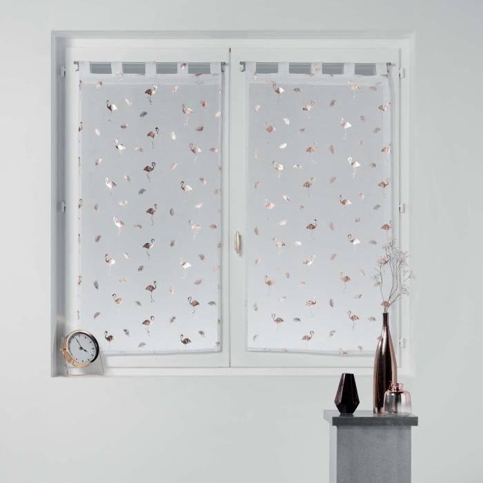 Paire droite passants 2x60x90 cm voile sable imprime flamants paradise Or Rose