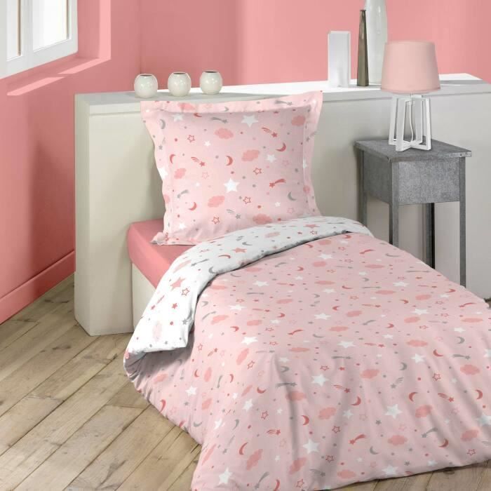PARURE DE LIT 2 PIECES 140 x 200 CM IMP. PHOSPHORESCENT 42 FILS ALLOVER FLUOGIRL