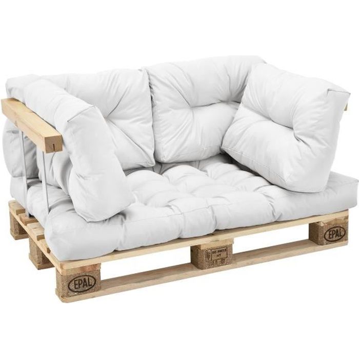 Coussins pour palettes - kit de 5 - coussin de siège + Coussins de dossier blanc Canapé de palettes In-Outdoor