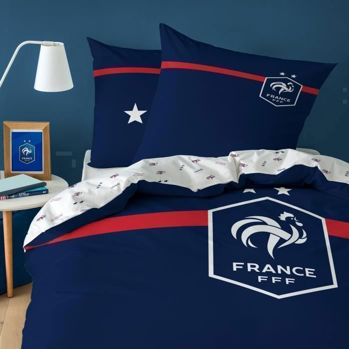 Housse de couette + taie d'oreiller 100% Coton FFF CHALLENGE. Taille : 140x200 cm