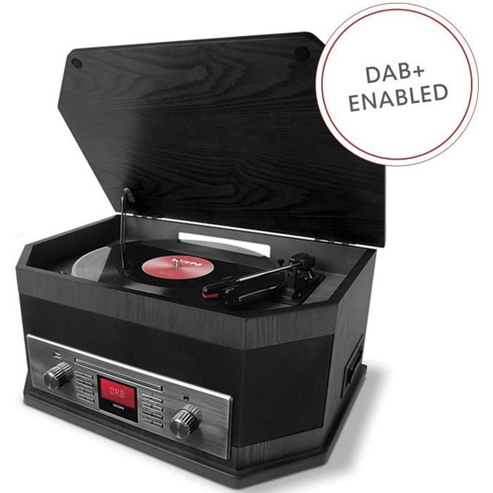 ION Audio Octave LP - Chaîne Hi-Fi 8-en-1 Style Rétro avec Bluetooth, Platine Vinyle 3 Vitesses, Lecteurs CD-Cassette, Lecture-En