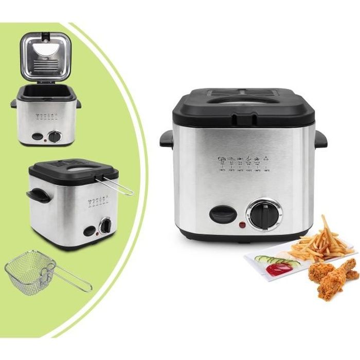 Friteuse, Machine à Frire Électrique, Argent, Couvercle ouverture facile, 1,2 Litre(s), avec panier supplémentaire Acier inoxydable