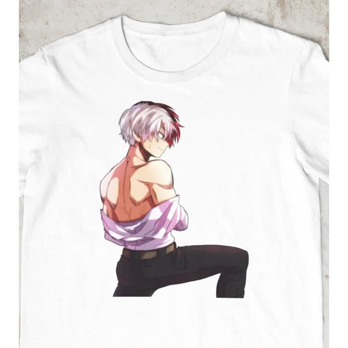 Illustration de Shoto Todoroki - Personnage de la série de mangas My Hero Academia - Tee shirt blanc unisexe