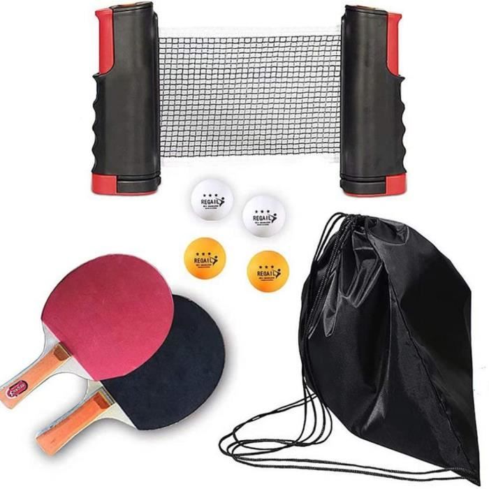 Portable 1 paire de pagaie de tennis de table, filet télescopique de tennis de table, noir rouge