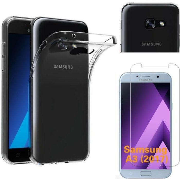 Coque Samsung Galaxy A3 2017 A320 - Silicone Transparent + Verre Trempé Film Protection Ecran [Phonillico®]