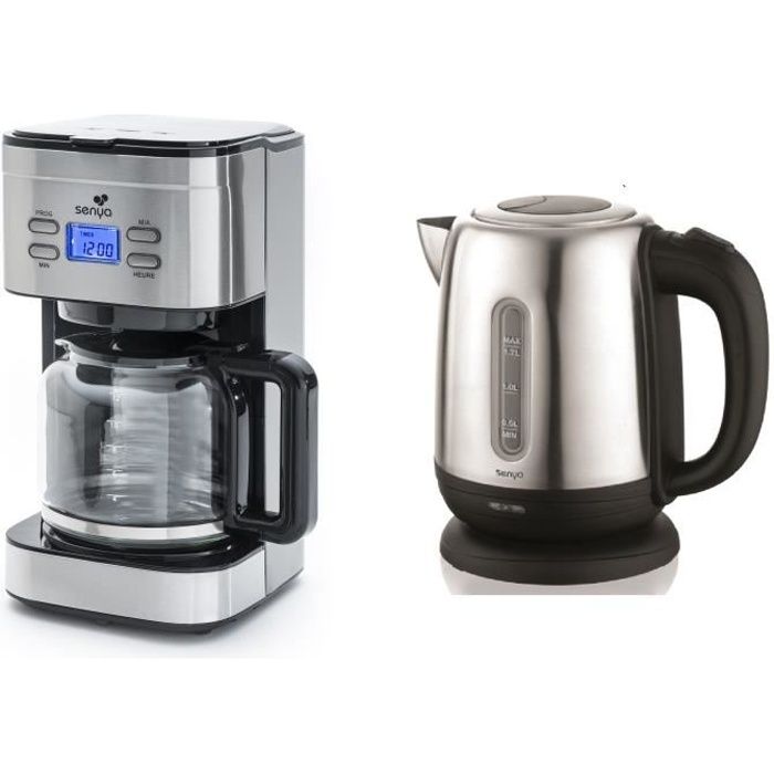 SENYA Set petit-déjeuner - Cafetière Family Coffee + Bouilloire électrique sans fil 1,2L