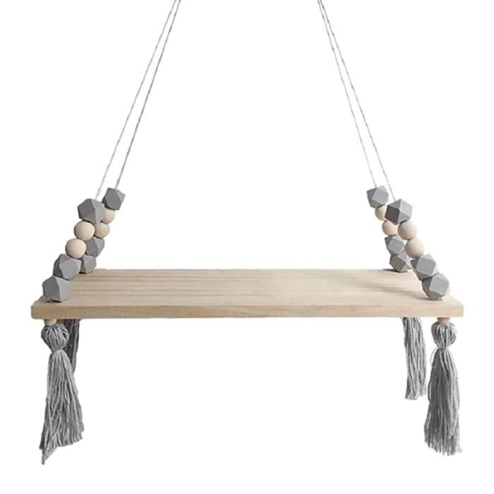 ÉTagèRe Murale en Bois Suspendue Pompon PréSentoir éTagèRe Murale BalançOire Corde éTagèRes Flottantes avec Corde Corde DéCorative