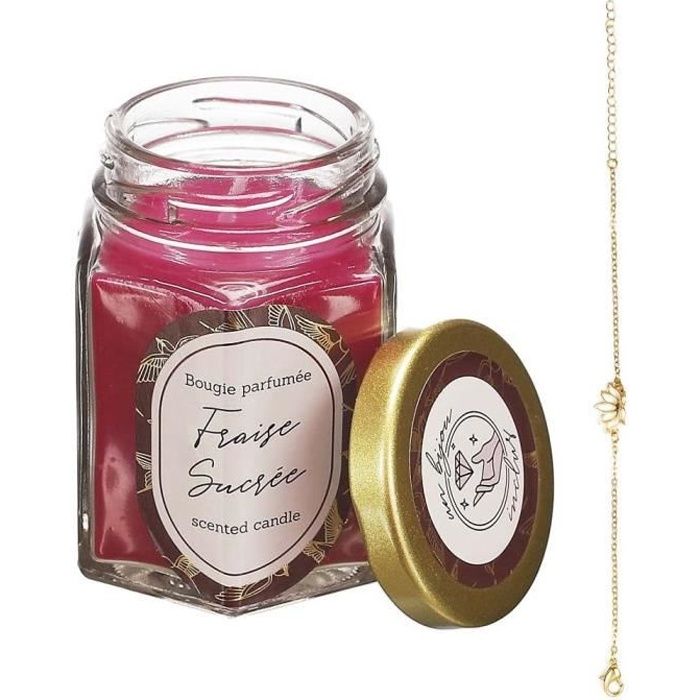 Bougie parfumée en bocal avec bijou surprise Fraise sucrée Rose