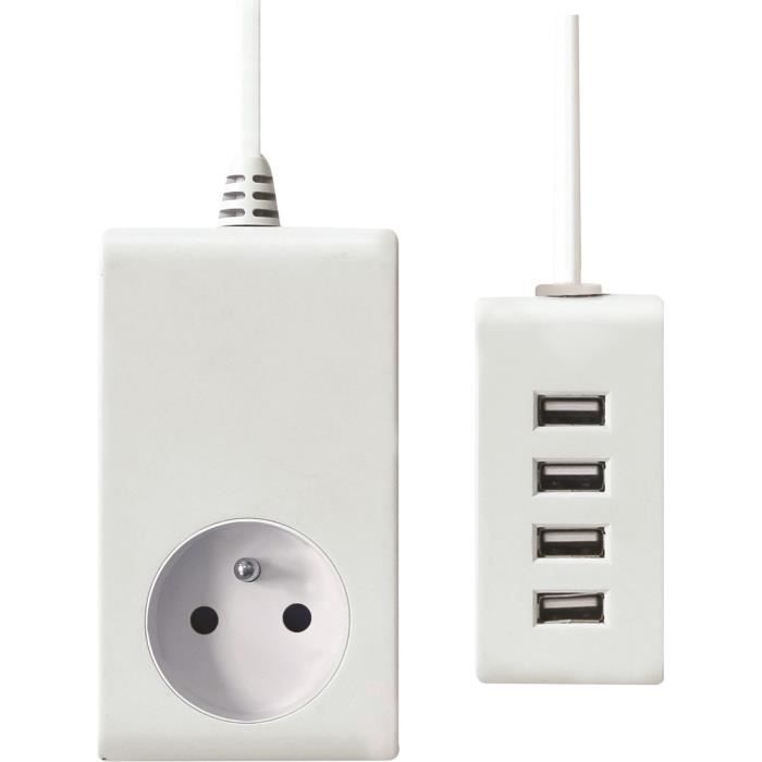 VOLTMAN Chargeur mural avec prise 2 Pôles + terre & 4 Ports USB