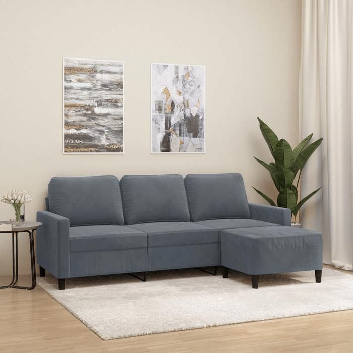 vidaXL Canapé à 3 places avec repose-pieds Gris foncé 180 cm Velours canapé canapé avec repose-pieds canapé trois places 3201056