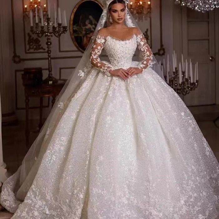 Nouvelle dentelle africaine manches longues taille haute percage 3D stereoscopique fleur robe de mariee blanc Cdiscount Pret a Porter