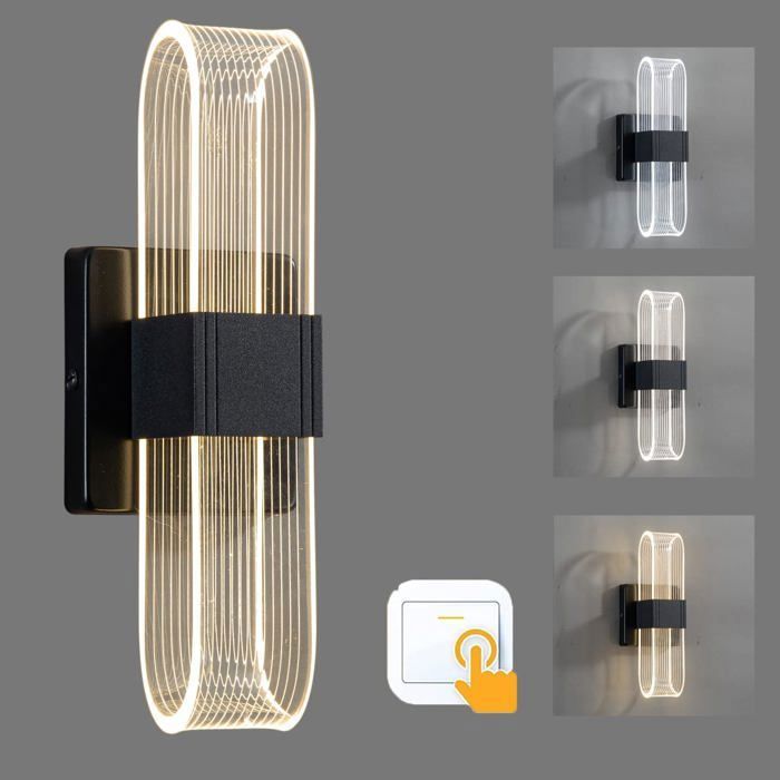 Applique murale LED 12 W applique murale intérieure moderne en aluminium lampe de chevet à intensité variable – Noir
