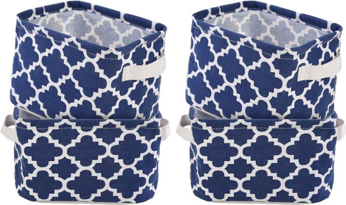 Set De 4 Paniers Rangement LessMo - Tissu Lin Pliable - Pour Bureau, Étagère, Jouets, Maquillage
