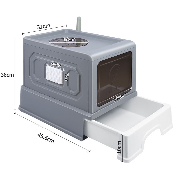 Meilleurs prix pour Bac à litière pour Chat avec Couvercle, Grand Bac à Litière Fermé, Anti-éclaboussures, avec Tiroir, Pelle, Brosse de Massage, Gris