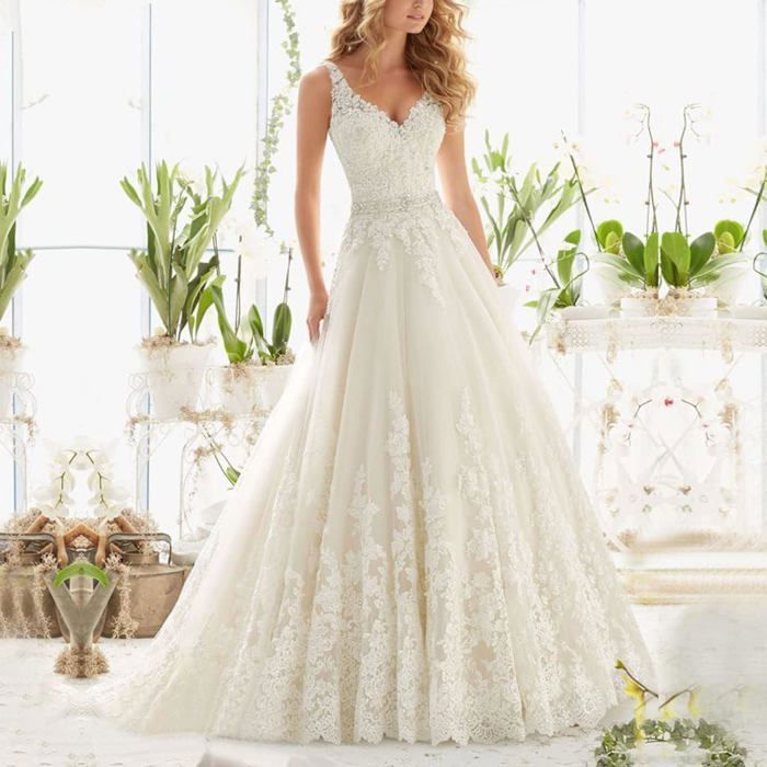 Robe De Mariée Mi-Longue 2022 Pour Femmes – Col En V, Sans Manches, Idéale Pour Mariage & Soirée - 6