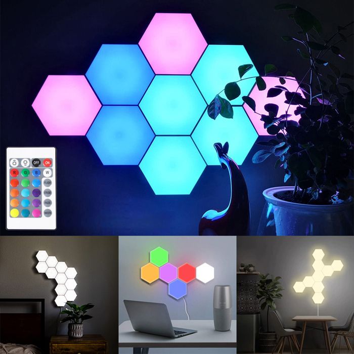 Meilleurs prix pour Éclairage Murale Hexagone Tactile (Pack 20 Pièces) - Projection Murale RGB Dynamique - Télécommande/Design Modulable