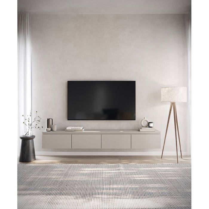 Meuble TV 4 portes -suspendu - BEMMI- 200 cm - greige