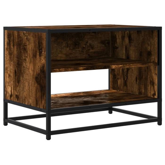 Meuble TV Bois & Métal Noir 61x40x46 Cm – Banc TV Industriel Avec Rangement – Centre Multimédia Élégant