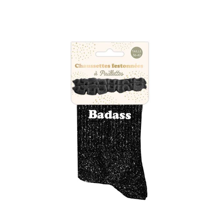 Chaussettes feston courtes noires paillettes Badass