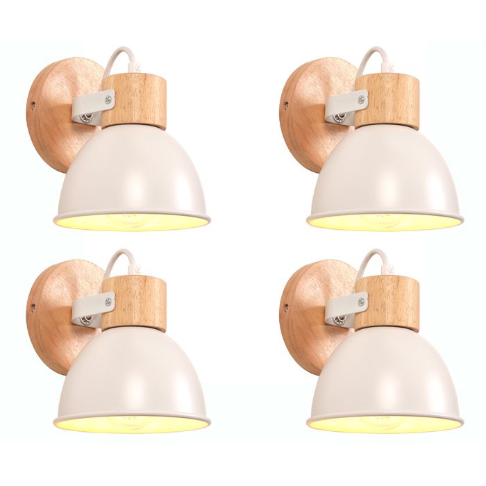 iDEGU 4x Applique Murale Industriel Spot LED 15cm Retro Lampe Murale Intétrieur en Bois Fer Design Vintage Luminaire Réglable Blanc