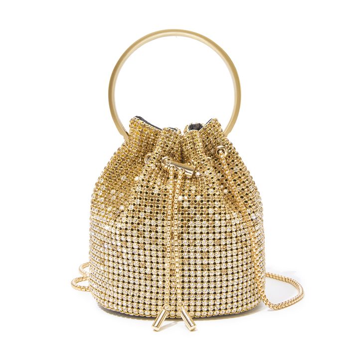 Sac à main - MISS LULU - Bucket Bag - Perles Strass - Bandoulière chaîne - Or