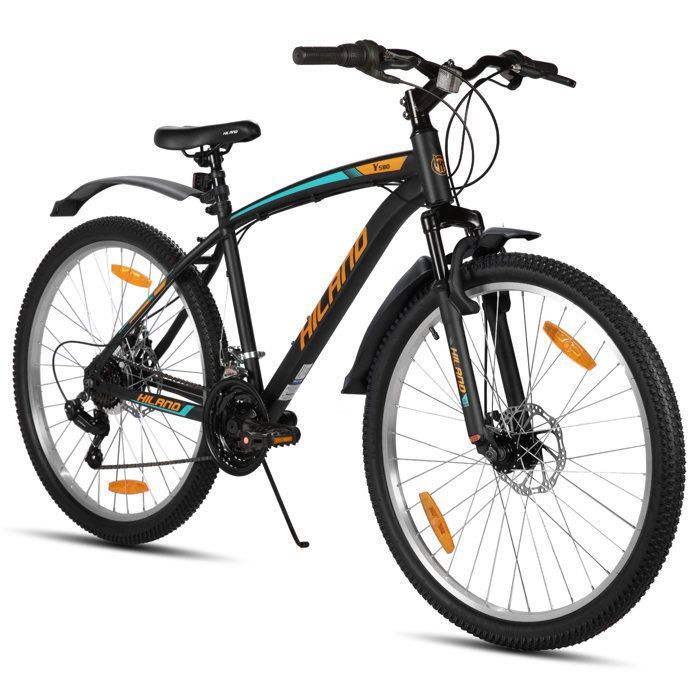 HILAND VTT homme - 27.5pouces 18 vitesses cadre en acier à haute teneur en carbone freins à disque fourche à suspension -Orange