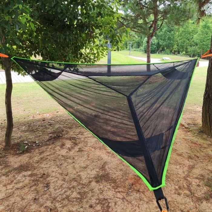 Hamac Camping Aérien 280cm Ou 380cm - Matelas Triangulaire Suspension 3 Points Noir